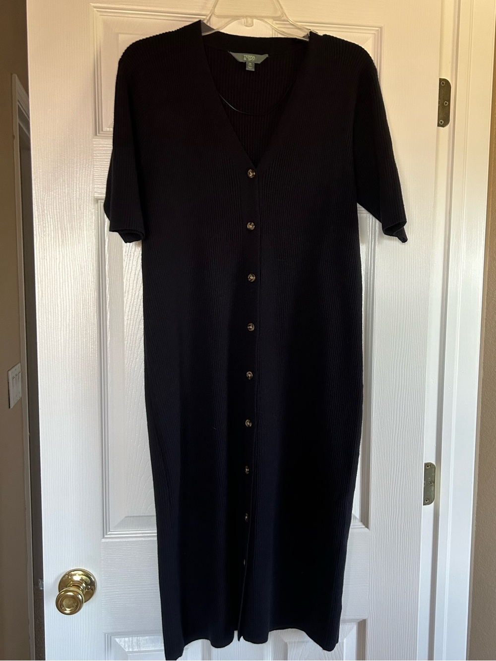 Terra & Sky navy Ribbed Button-Front Midi Dress